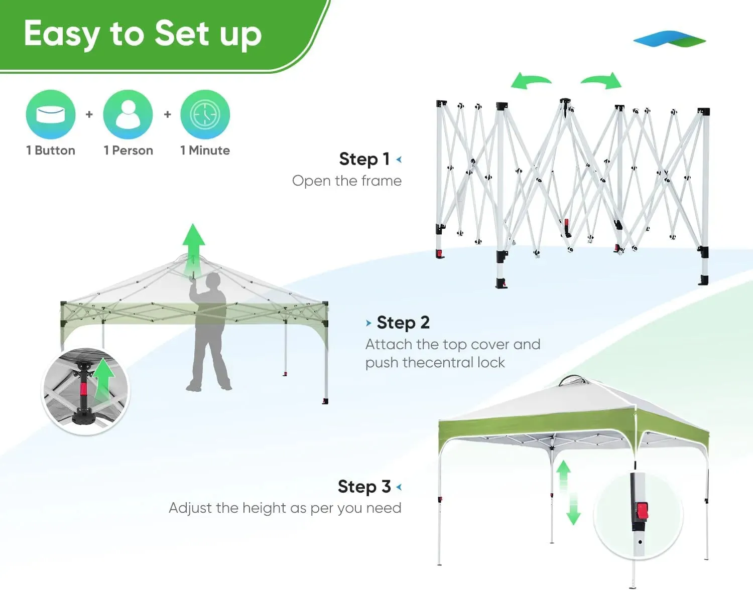 10' x 10' Pop up Canopy Tent Easy One Person Set up