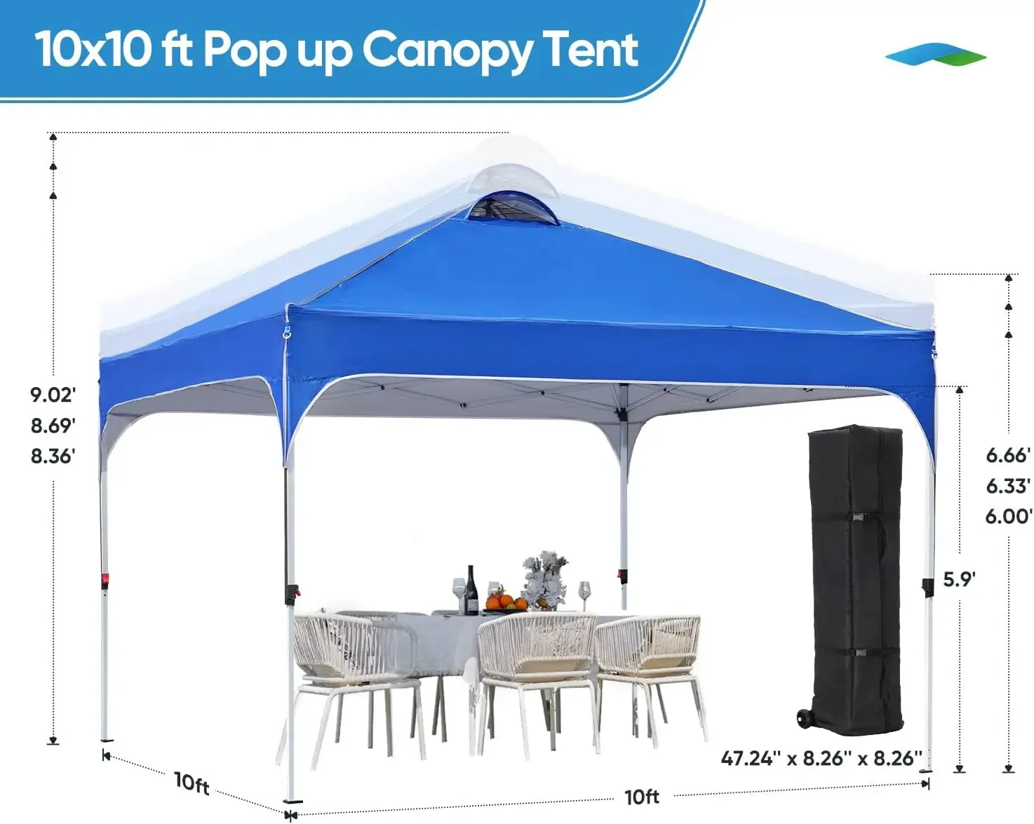 10' x 10' Pop up Canopy Tent Easy One Person Set up