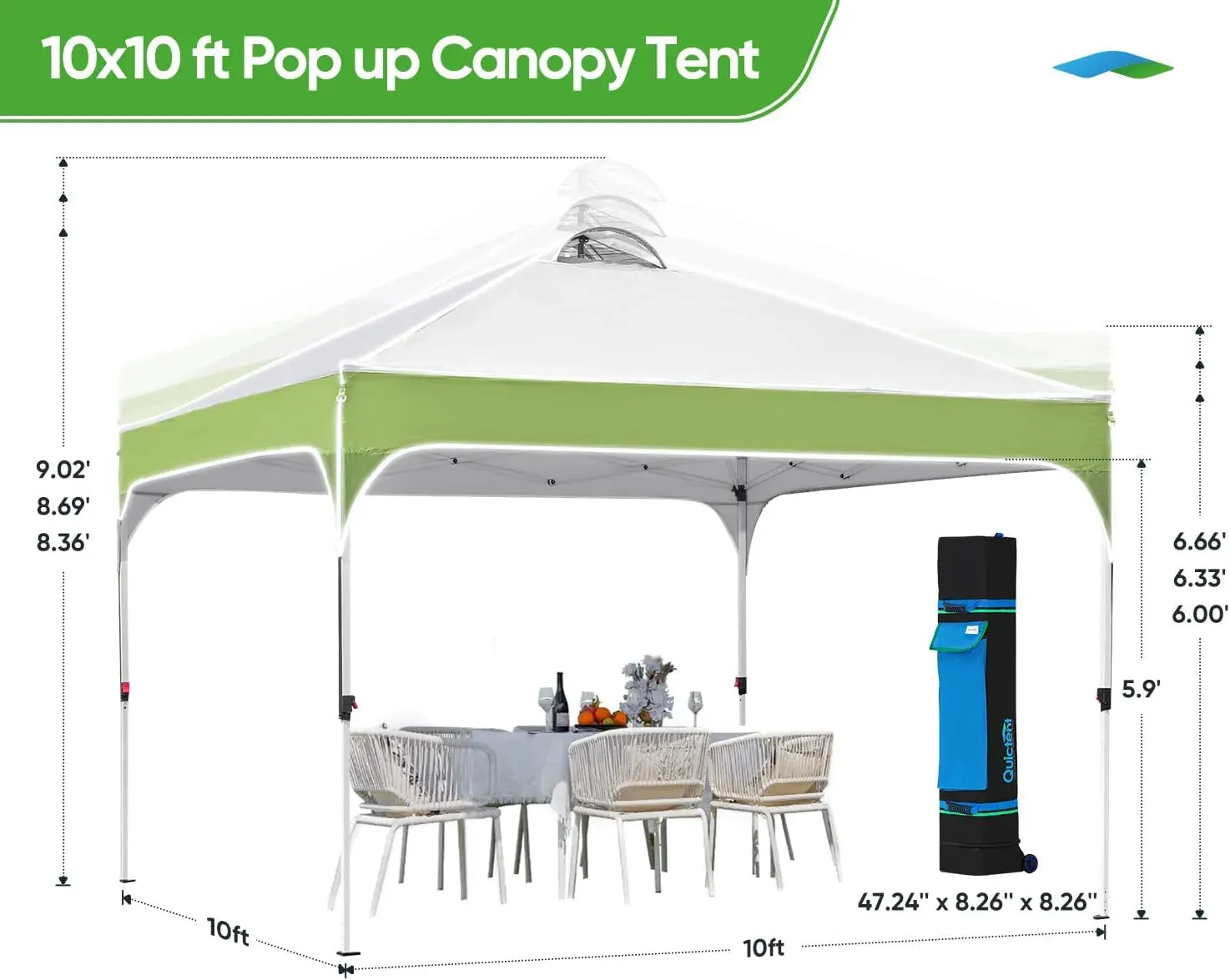 10' x 10' Pop up Canopy Tent Easy One Person Set up