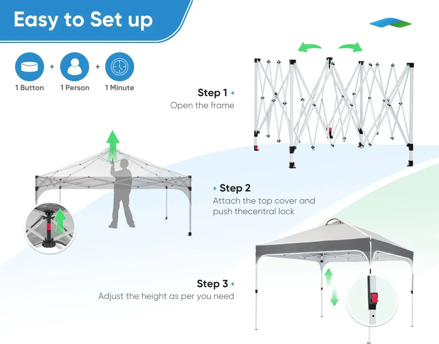 10' x 10' Pop up Canopy Tent Easy One Person Set up