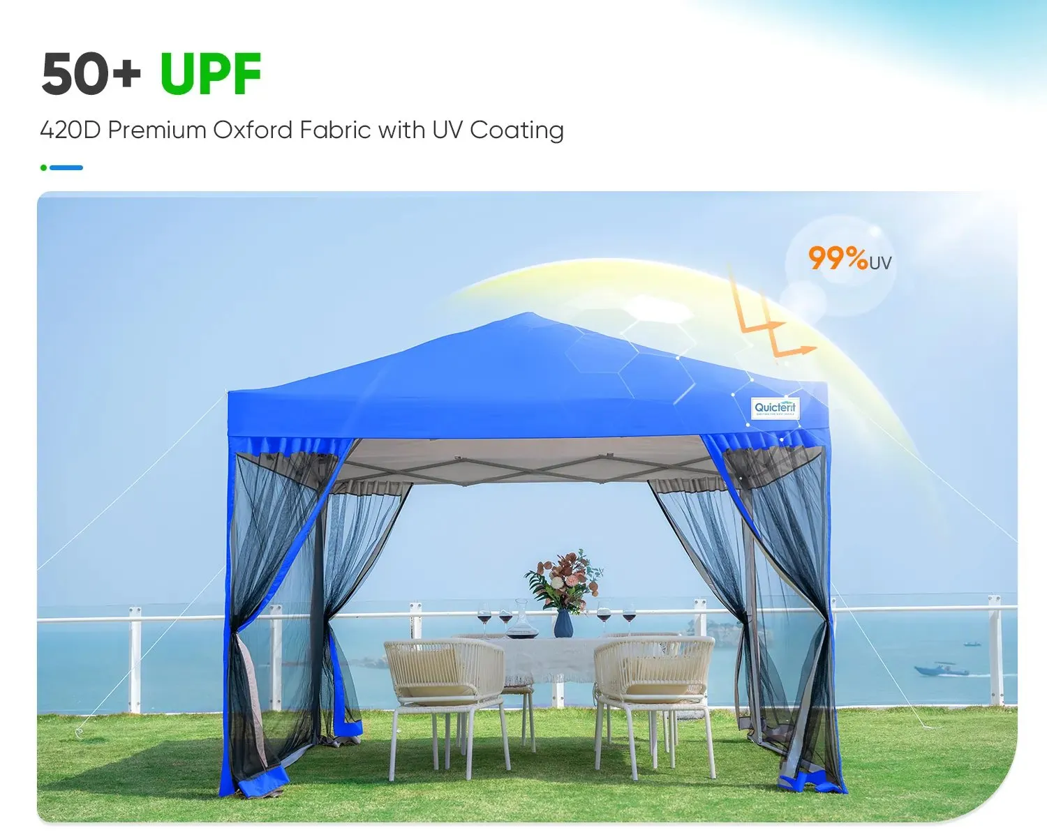 10' x 10' Pop Up Canopy with Netting Blue