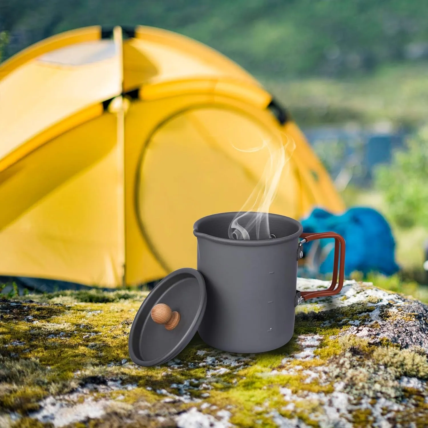 600Ml Aluminium Camping Cup Coffee Pot with Foldable Handle, Lightweight Camping Coffee Mug for Outdoor Cooking Backpacking Hiking