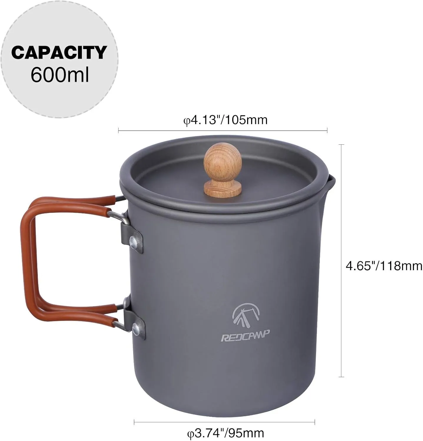 600Ml Aluminium Camping Cup Coffee Pot with Foldable Handle, Lightweight Camping Coffee Mug for Outdoor Cooking Backpacking Hiking