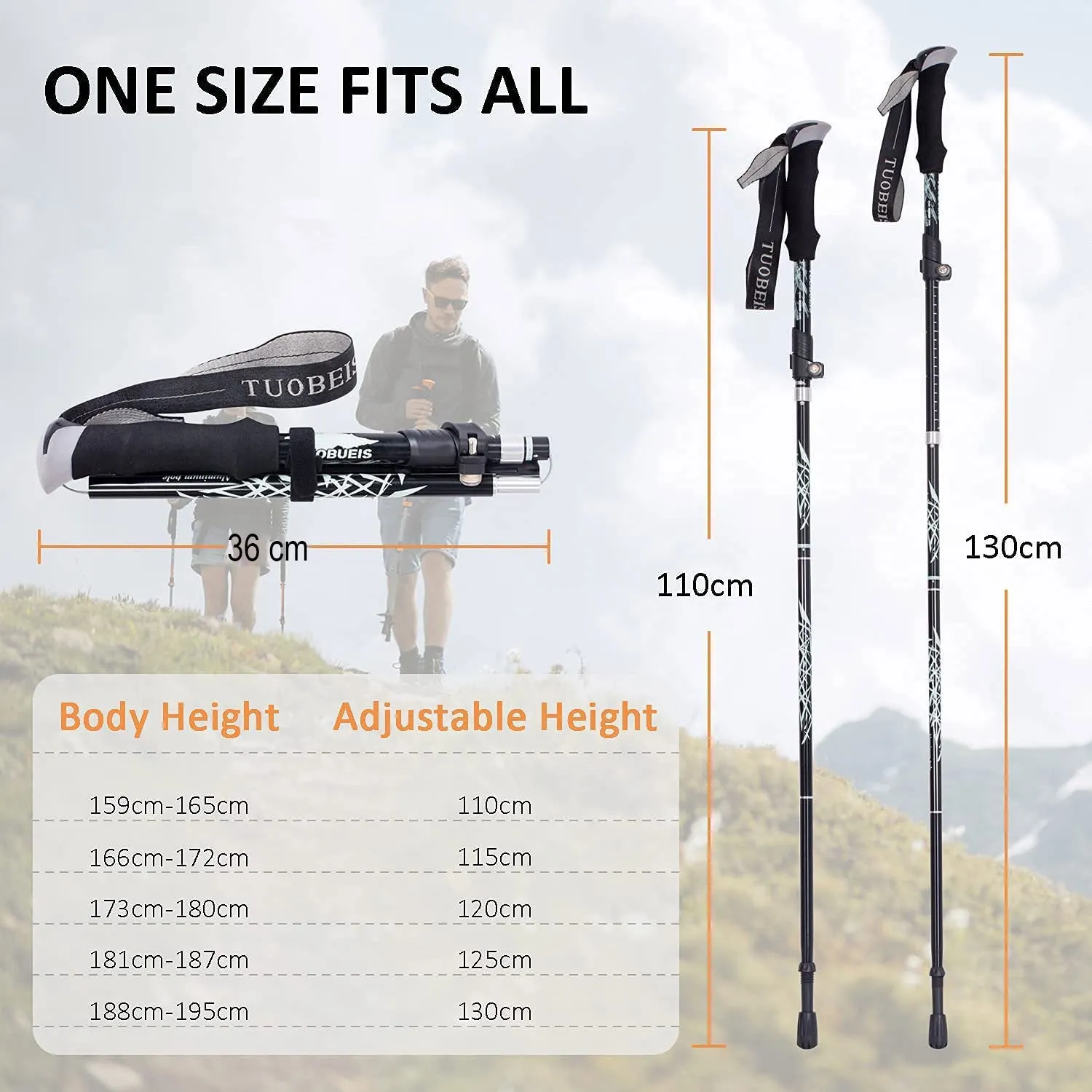 Aluminum Alloy Foldable Ultralight Hiking Pole-Black