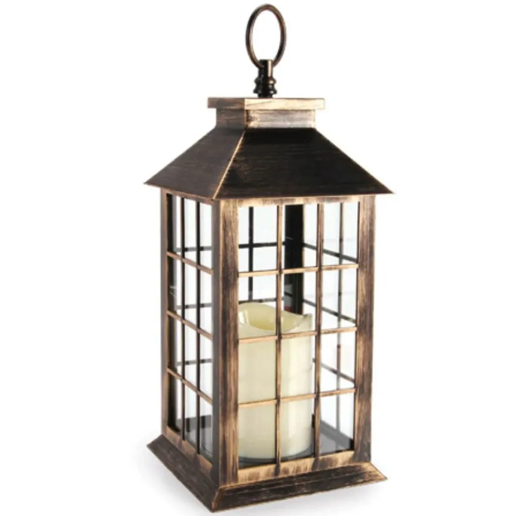 Brushed Lantern with Candle Plastic