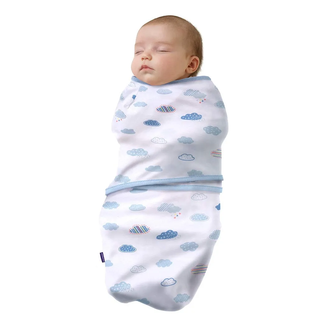 Clevamama Baby Swaddle to Sleep Wrap (Blue Clouds) Newborn Size: 0-3 Months