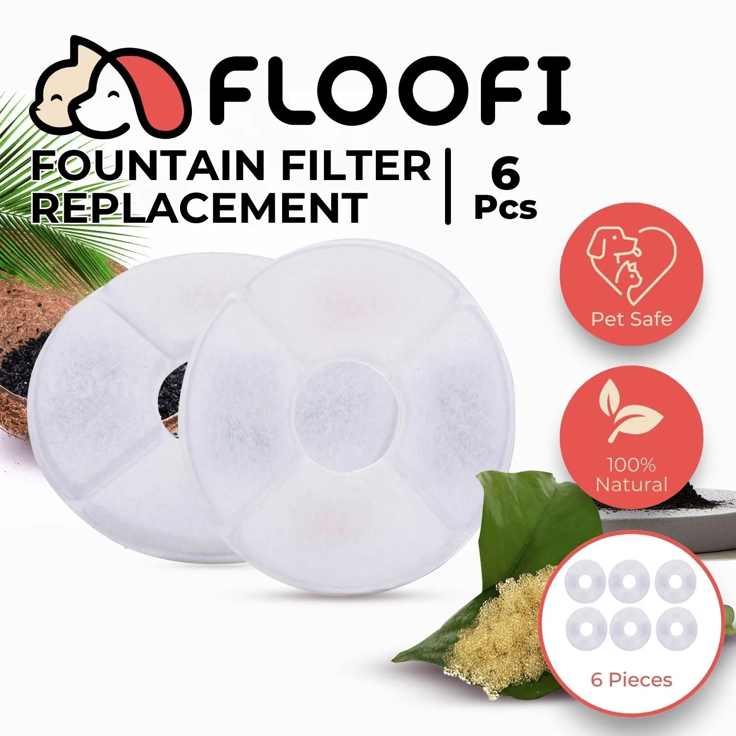 High-Density Filters for Floofi 2.4L Pet Water Fountain - 6 Pack