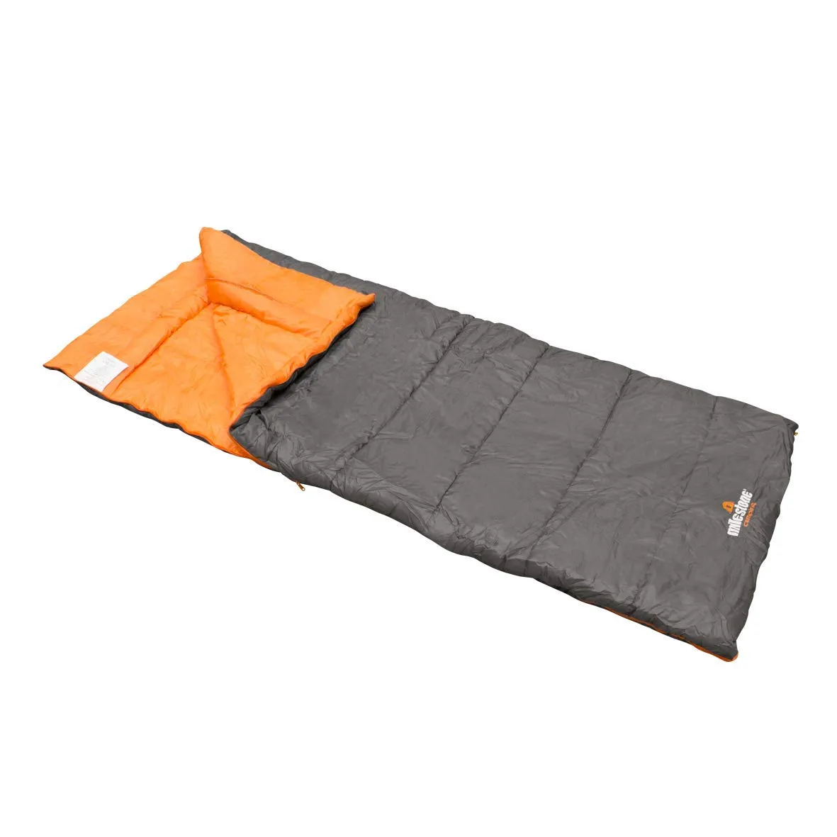 Milestone Camping, Grey, 26730 Single Envelope Sleeping Bag | 3 Season | Double Insulation | Full Length Dual Zip | Grey & Orange | Packs Down Tight | 210cm x 85cm