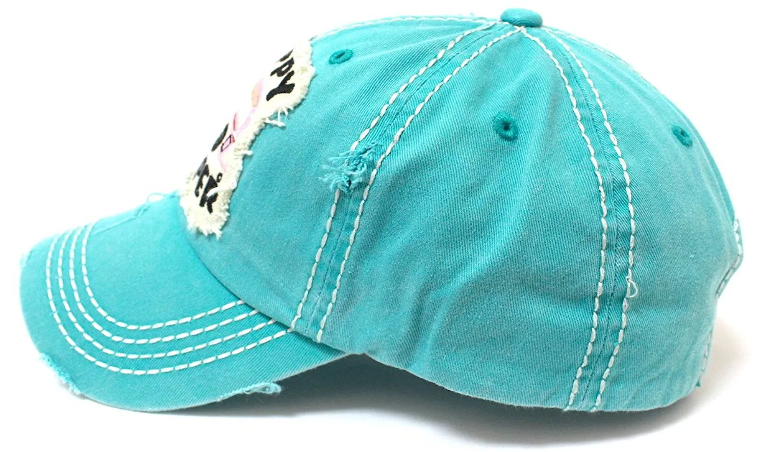 TIFFANY BLUE Happy Camper Camp Fire Patch Embroidery Baseball Hat